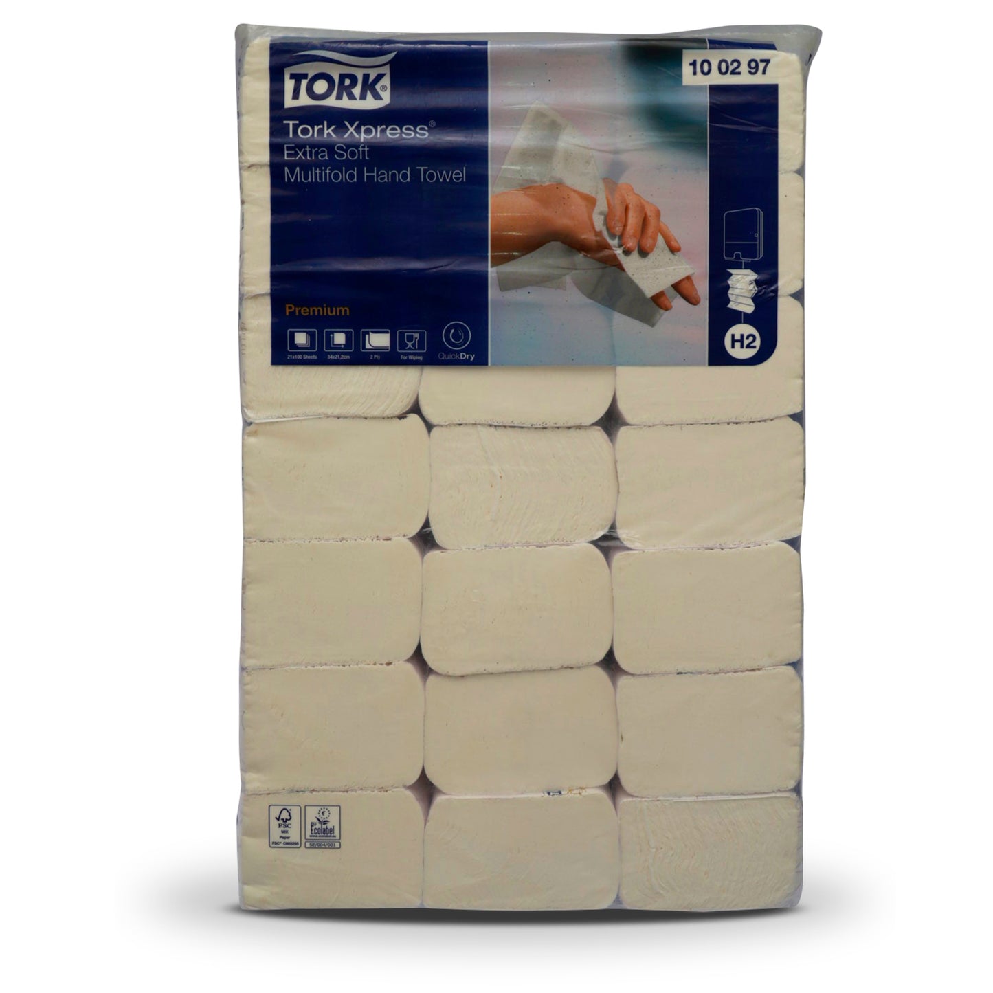 Toallas Tork Interdobladas Premium blancas para manos hoja doble 21x100