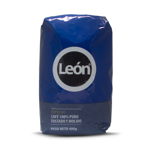 Cafe Leon 100% Puro Tostado Y Molido Azul Especial Bolsa de 400 Gr