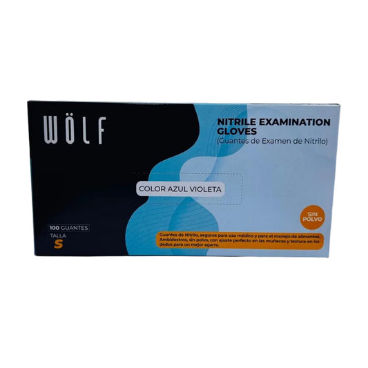 Guantes de Nitrilo azul-violeta, marca Wolf tallas S,M, L, XL