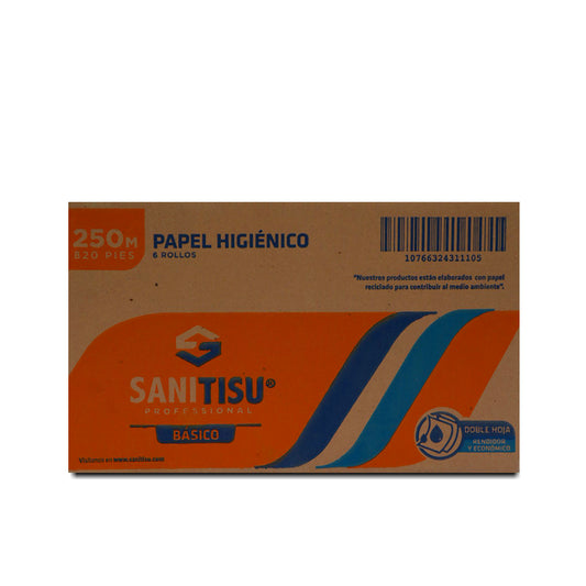 PAPEL HIGIENICO JUMBO ROLL DE 250 MTS DOBLE HOJA SANI TISU CLASICO (6 X 1)