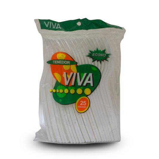 Tenedor Viva Blanco Desechable Economico 25 Unidades