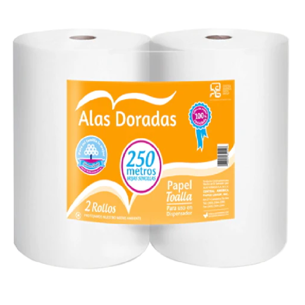 Toalla de manos en rollo Alas Doradas 250 mts Hoja simple